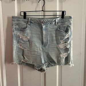 Distressed Light Blue Denim Shorts